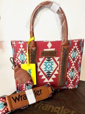 Brand New W/ Tags_ Wrangler Red and Brown Geometric Crossbody/Multi Use Hand Bag